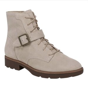 Orthopedic Vionic Beige Suede Lace-Up Ankle Boots with Buckle